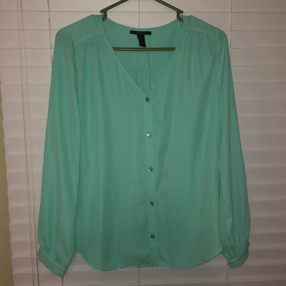 Turquoise Button-Up Blouse